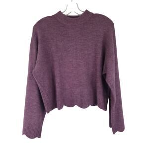 Robertson + Rodeo Scalloped Cropped Purple Sweater Small Wool Blend
